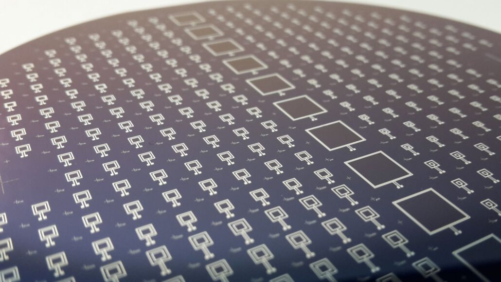A custom MEMS wafer showing individual MEMS chips