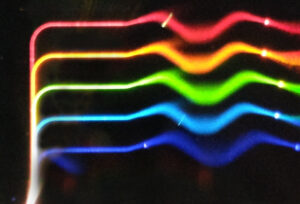A silicon nitride chip with different wavelengths of light